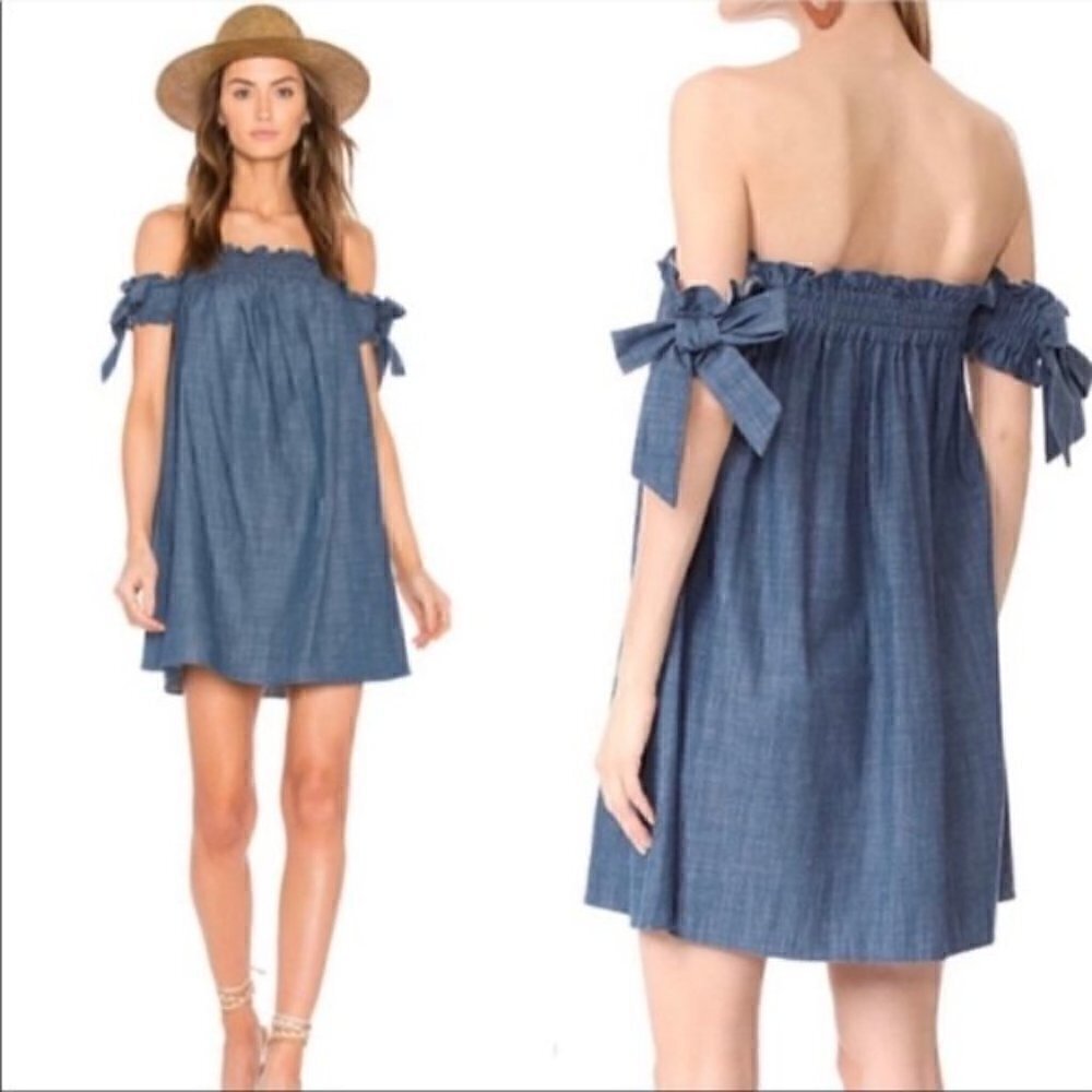 MISA Los Angeles Violeta Shift Denim Chambray Mini Dress In Indigo XS